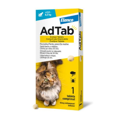 AdTab Cat 48 mg – Deparazitare externa pentru Pisici 2–8 kg, 1 Tabletă, Elanco