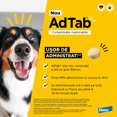 AdTab Dog 450 mg – Deparazitare externa pentru Câini 11–22 kg, 1 Tabletă, Elanco