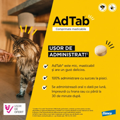 AdTab Cat 12 mg – Deparazitare externa pentru Pisici 0,5–2 kg, 1 Tabletă, Elanco
