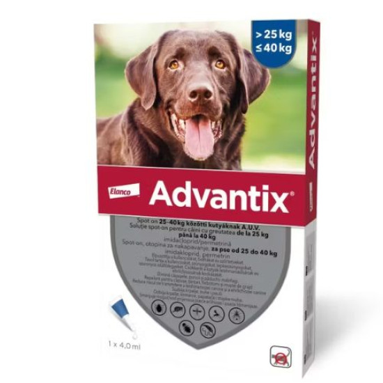 Advantix – Pipetă Repelentă pentru Câini 25–40 kg (Deparazitare Externă, Elanco)