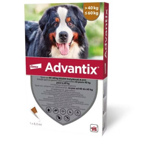 Advantix – Pipetă Repelentă pentru Câini 40–60 kg (Deparazitare Externă, Elanco)