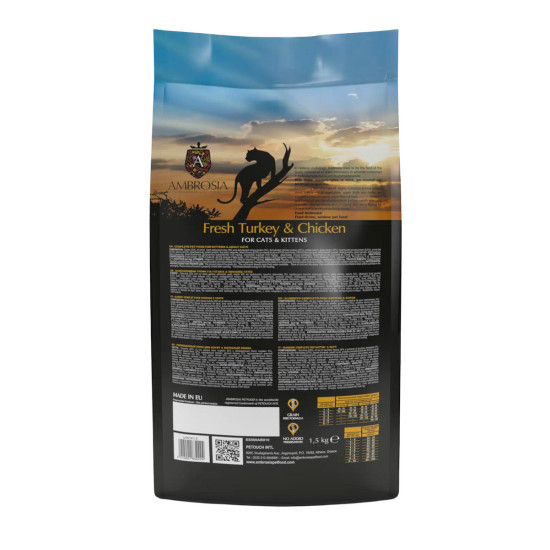 Ambrosia Kitten curcan proaspat si pui, hrana uscata pisici, 1.5 kg