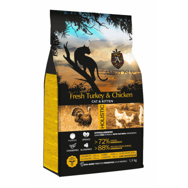 Ambrosia Kitten curcan proaspat si pui, hrana uscata pisici, 1.5 kg