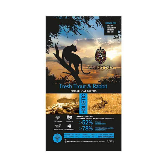 Ambrosia Steril Cat pastrav proaspat si iepure, hrana pisici, 1.5 kg