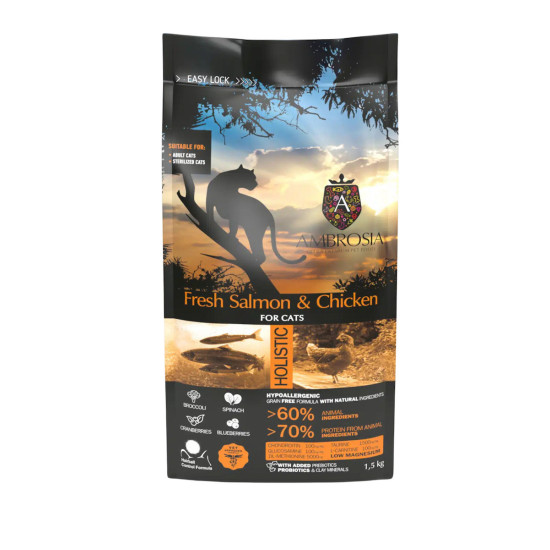 Ambrosia Steril Cat somon si pui, hrana pisici sterilizate, 1.5 kg