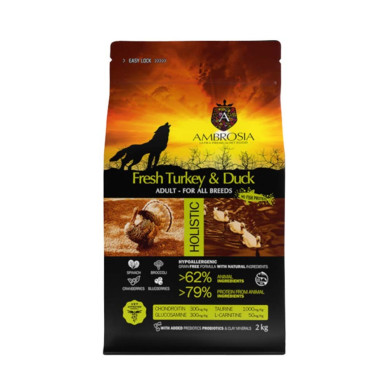 Ambrosia Adult Dog curcan proaspat si rata, hrana caini, 2 kg
