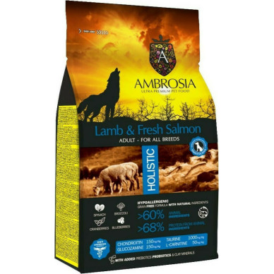 Ambrosia Adult Dog, miel, somon proaspat, hrana pentru caini, 2 kg