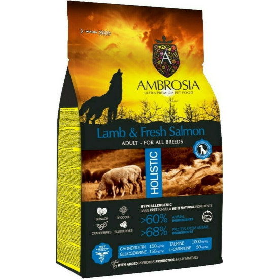 Ambrosia Adult Dog, miel, somon proaspat, hrana pentru caini, 2 kg