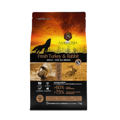Ambrosia Adult Dog Sensitive curcan si iepure, hrana caini, 2 kg