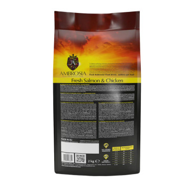 Ambrosia Mini Adult Dog somon proaspat si pui, hrana caini, 2 kg