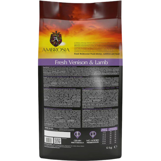 Ambrosia Adult Dog cerb proaspat si miel, hrana uscata caini, 2 kg