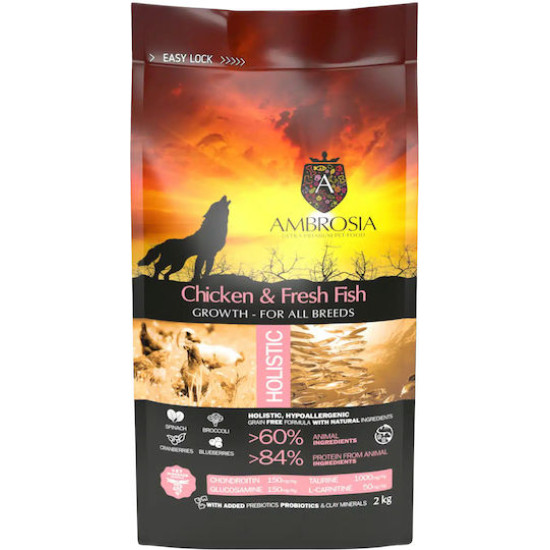 Ambrosia Junior All Breeds pui si peste, hrana uscata caini, 2 kg