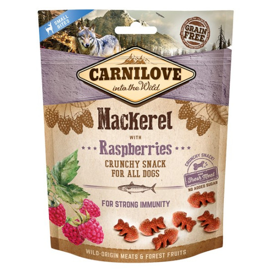 Carnilove Crunchy Snack cu macrou și zmeură pentru câini, 200 g