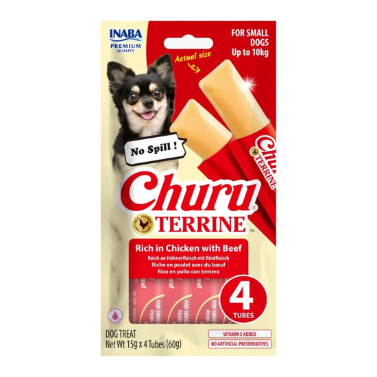 Inaba Churu Terrine Mini Chicken Beef recompensa moale caini mici 4 x 15 g