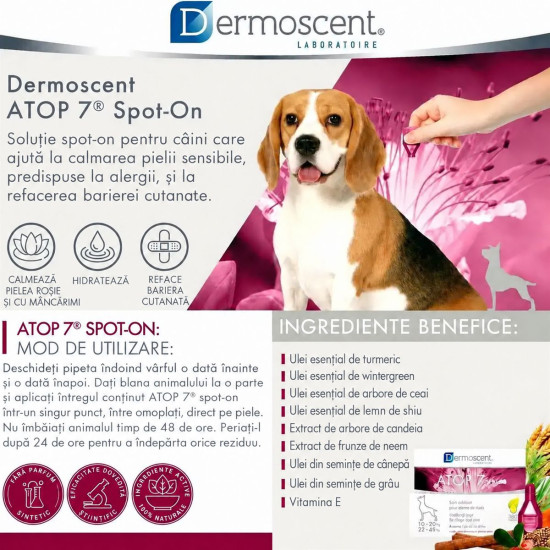 Dermoscent Atop 7 Spot-On – Îngrijire Dermatologică pentru Câini și Pisici 0–10 kg – 4 Pipete