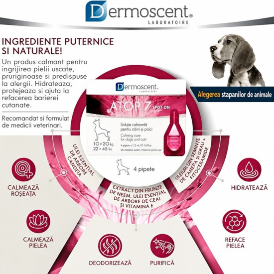 Dermoscent Atop 7 Spot-On – Îngrijire Dermatologică pentru Câini și Pisici 0–10 kg – 4 Pipete