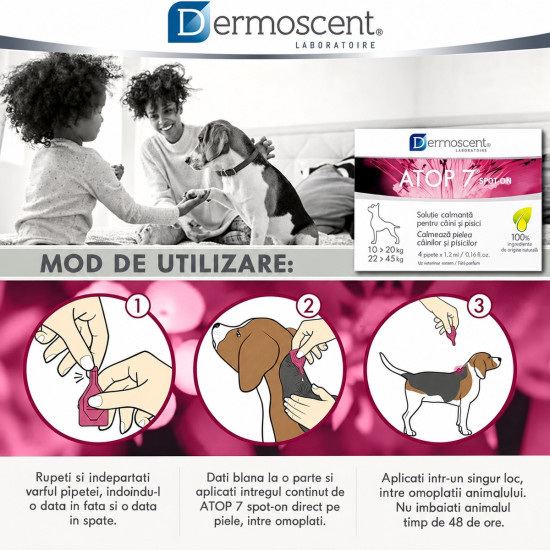 Dermoscent Atop 7 Spot-On – Îngrijire Dermatologică pentru Câini și Pisici 0–10 kg – 4 Pipete