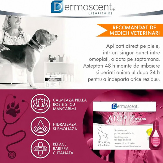 Dermoscent Atop 7 Spot-On – Îngrijire Dermatologică pentru Câini și Pisici 0–10 kg – 4 Pipete