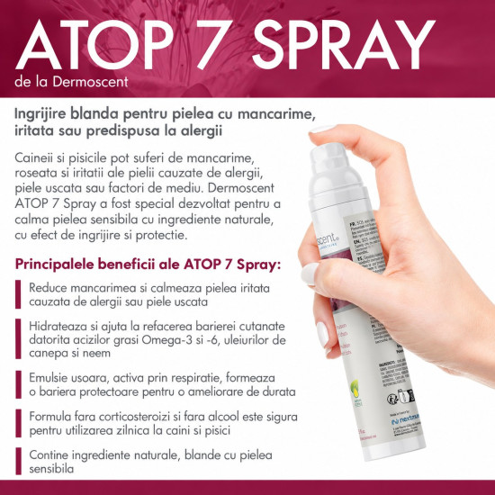 Dermoscent Atop 7 Spray – Îngrijire Dermatologică Calmanta pentru Câini și Pisici – 75 ml