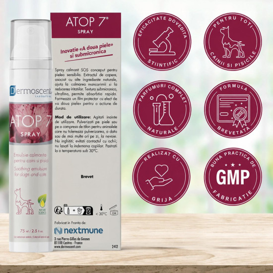 Dermoscent Atop 7 Spray – Îngrijire Dermatologică Calmanta pentru Câini și Pisici – 75 ml