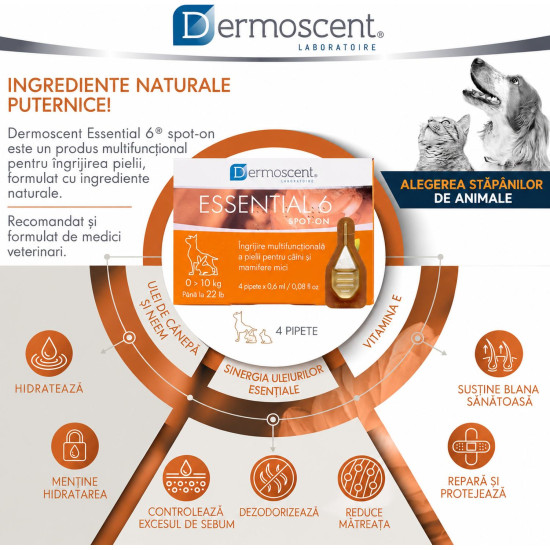 Dermoscent Essential 6 Spot-On – Îngrijire Dermatologică pentru Câini 0–10 kg – 4 Pipete