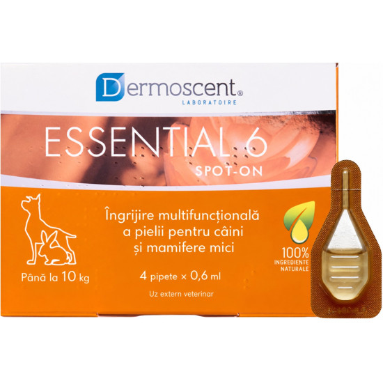 Dermoscent Essential 6 Spot-On – Îngrijire Dermatologică pentru Câini 0–10 kg – 4 Pipete