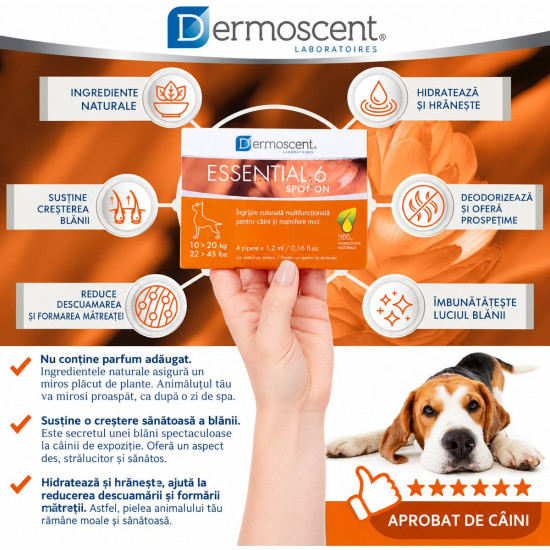 Dermoscent Essential 6 spot-on 10-20 kg, caini, 4 pipete