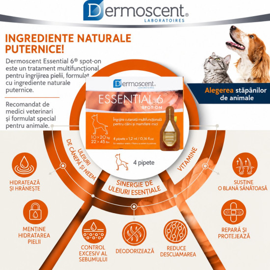 Dermoscent Essential 6 spot-on 10-20 kg, caini, 4 pipete