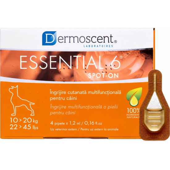 Dermoscent Essential 6 spot-on 10-20 kg, caini, 4 pipete