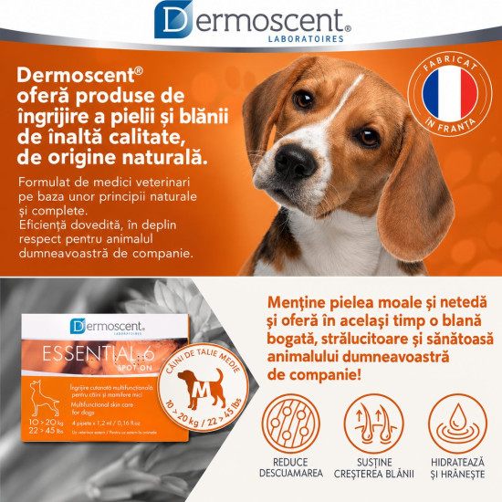 Dermoscent Essential 6 spot-on 10-20 kg, caini, 4 pipete