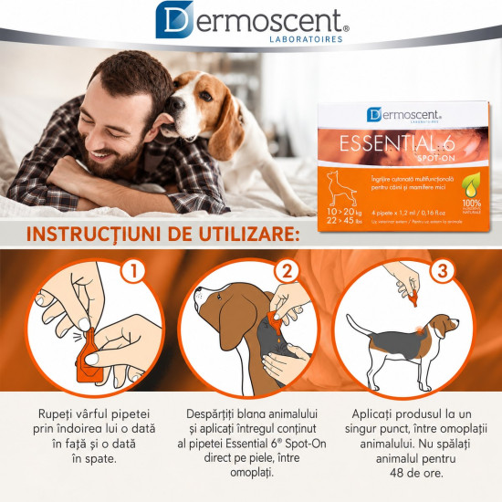 Dermoscent Essential 6 spot-on 10-20 kg, caini, 4 pipete