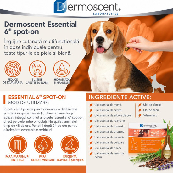 Dermoscent Essential 6 spot-on 10-20 kg, caini, 4 pipete