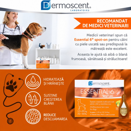 Dermoscent Essential 6 spot-on 10-20 kg, caini, 4 pipete