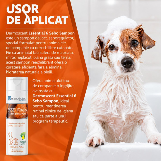 Dermoscent Essential 6 Sebo Shampoo – Șampon Dermatologic Seboreglator pentru Câini și Pisici – 200 ml