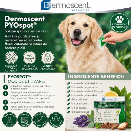 Dermoscent PYOspot 20-40 kg, spot-on dermatologic caini, 4 pipete