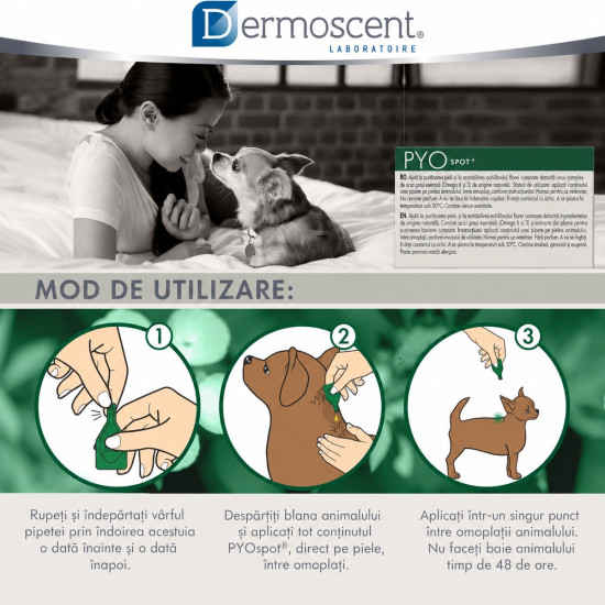 Dermoscent PYOspot – Îngrijirea Pielii pentru Câini 0–10 kg – 4 Pipete Spot-On