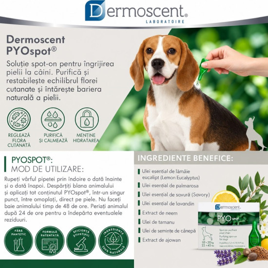Dermoscent PYOspot 10-20 kg, spot-on dermatologic caini, 4 pipete