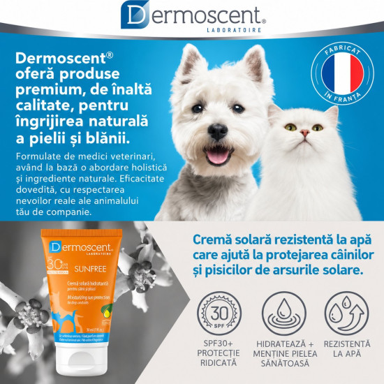 Dermoscent SunFREE SPF 30 – Cremă de Protecție Solară pentru Câini și Pisici – 30 ml