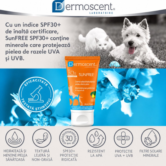 Dermoscent SunFREE SPF 30 – Cremă de Protecție Solară pentru Câini și Pisici – 30 ml