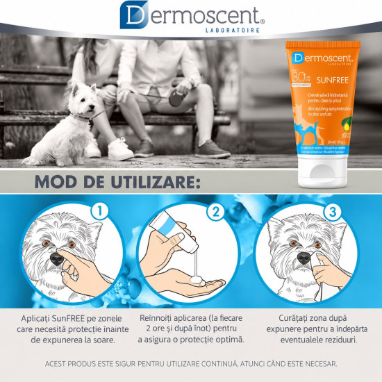 Dermoscent SunFREE SPF 30 – Cremă de Protecție Solară pentru Câini și Pisici – 30 ml