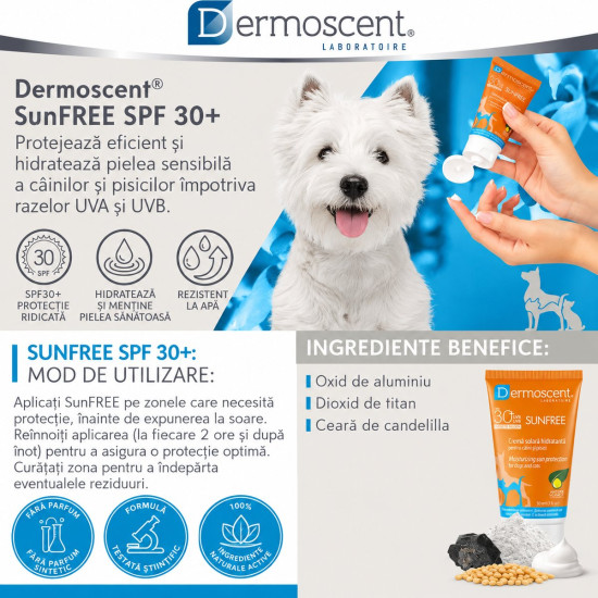 Dermoscent SunFREE SPF 30 – Cremă de Protecție Solară pentru Câini și Pisici – 30 ml