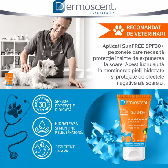 Dermoscent SunFREE SPF 30 – Cremă de Protecție Solară pentru Câini și Pisici – 30 ml