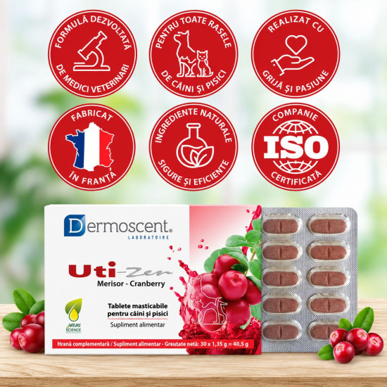 Dermoscent Uti-Zen, supliment urinar caini si pisici, 30 comprimate