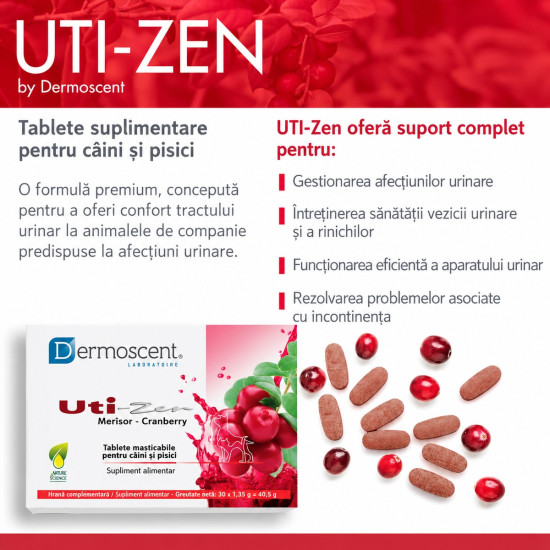 Dermoscent Uti-Zen, supliment urinar caini si pisici, 30 comprimate