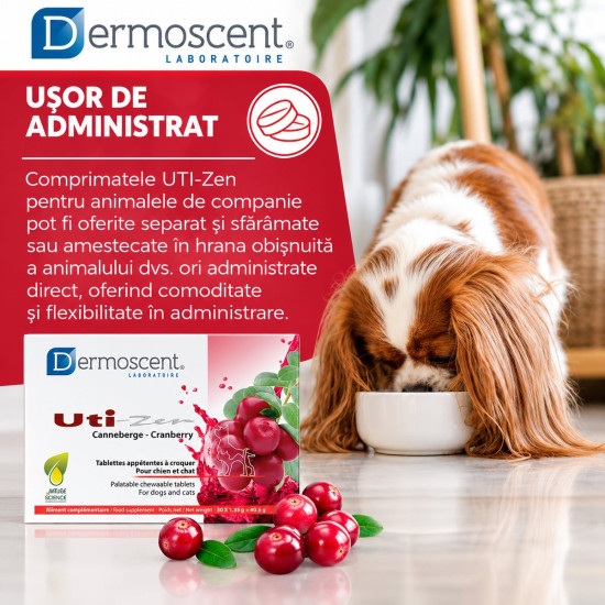Dermoscent Uti-Zen, supliment urinar caini si pisici, 30 comprimate