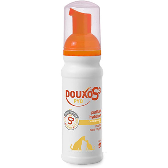 Douxo S3 Pyo Mousse – Spumă Antimicrobiană fără Clătire pentru Câini și Pisici – 150 ml