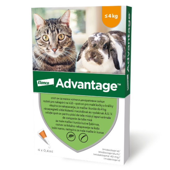 Advantage 40 – Deparazitare externa pentru Pisici și Iepuri sub 4 kg, 4 Pipete, Elanco
