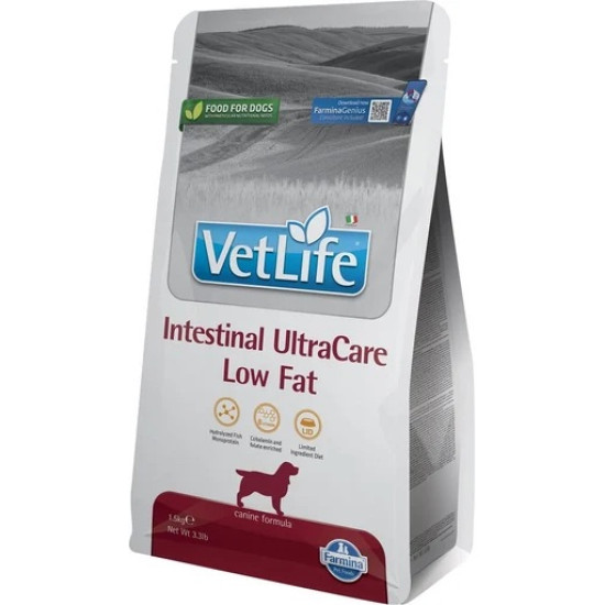 Farmina Vet Life Dog Intestinal Ultra Care Low Fat – hrană uscată dietetică pentru câini cu tulburări digestive și necesar redus de grăsimi, 1,5 kg