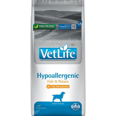 Farmina Vet Life Hypo Fish & Potato Dog – hrană uscată dietetică pentru câini cu alergii/intoleranțe alimentare, 2 kg