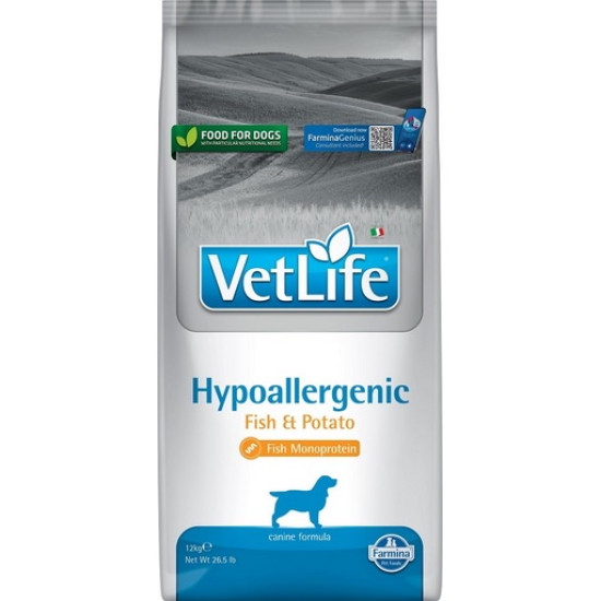 Farmina Vet Life Hypo Fish & Potato Dog – hrană uscată dietetică pentru câini cu alergii/intoleranțe alimentare, 2 kg